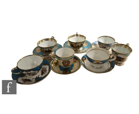 A collection of 19th Century and later china cups and saucers hand decorated with enamel flowers and botanical studies and sc