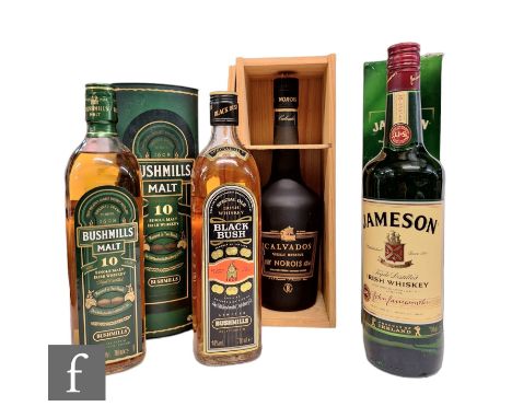 A collection of whisky and cognac, to include a bottle of Jameson, Bushmills Black Bush and Bush Mills 10 years aged (boxed),