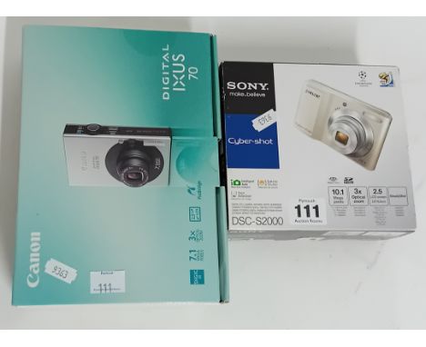 Two as new digital cameras, to include a Sony DSC-S2000 Cyber-Shot, and a Canon IXUS 70, both boxed. (2)Sold on behalf of the