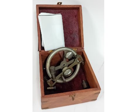 A 19th century brass sextant (glass damaged), maker Stanley, London, marked 1889, in a wooden box (not original).