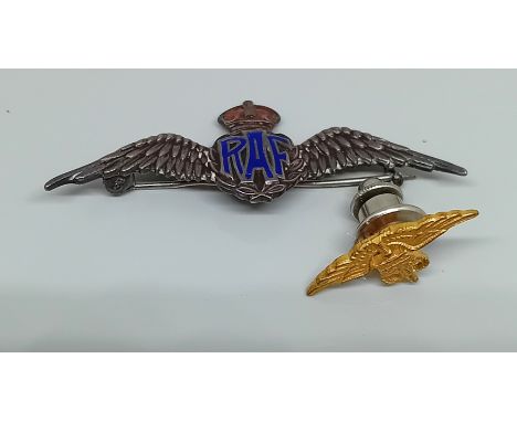 Two RAF brooches, to include a silver and enamel brooch and a gilt pin. (2)