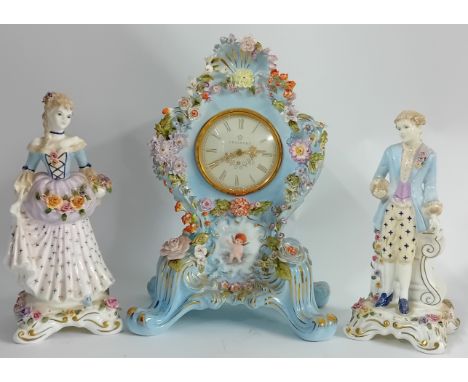 A limited edition Coalport Mantle setting 'Arcadian Collection' no. 131, to include a blue porcelain 'Coalbrookdale Clock' wi