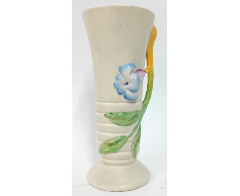 Clarice Cliff (1899-1972) vase in 'My Garden' pattern, modelled floral design on white ground, height 22cm, interior rim of b