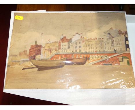 A small folio of assorted watercolours by various hands, to include landscape and portrait examples, some mounted but all unf