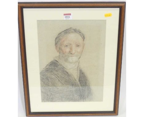 Circa 1800 British school - Head and shoulders portrait of a bearded gentleman, coloured chalks, 33 x 25cm 
