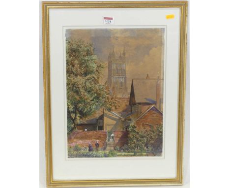 Attributed to George Price Boyce (1826-1897) - Worcester Cathedral from the South, watercolour heightened with white, 40 x 29