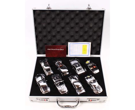 A cased set of eight Corgi chromed die-cast 1:36 scale models of James Bond cars, believed limited edition of 2520 produced, 