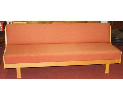 Hans Wegner (Denmark) (1914-2007) for Getama - a beech laminate long sofa bed, fabric upholstered with hinged folding mechani