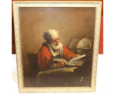 20th century school - Portrait of a scholar, oil on panel, 26 x 22.5cm 
