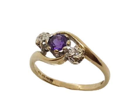 An amethyst and diamond ring set in 9ct gold, size N