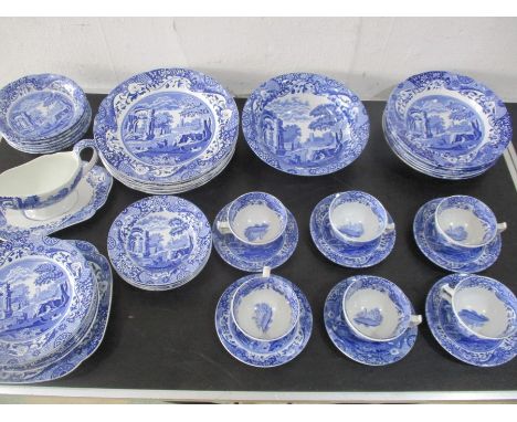 A collection of Spode Copeland Blue Italian including bowls, plates, cups, saucers etc - mixture of blue and black stamp mark