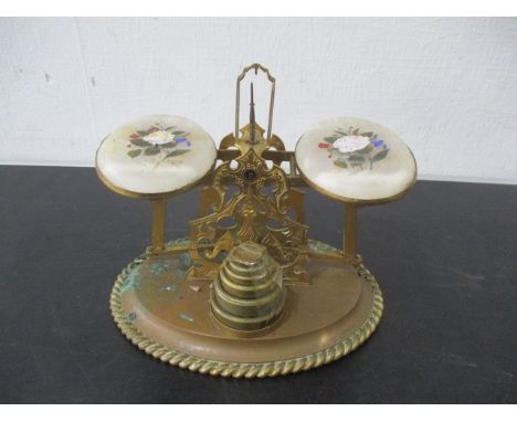 A brass set of postal scales with Pietra Dura plaques ( 1 A/F)