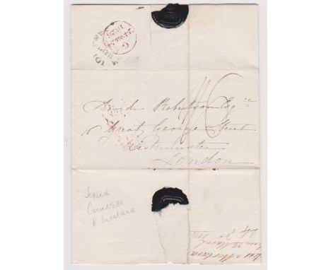 Great Britain 1828-Postal History-EL dated (23.3.1828) Cheltenham-posted to London cancelled (23.3.1828) Cheltenham 101 cance