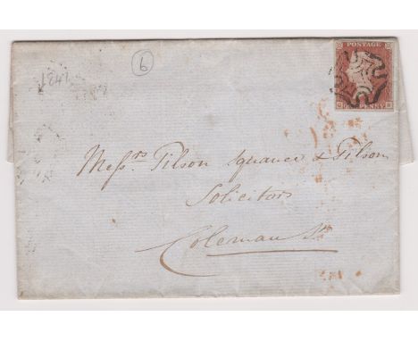 Great Britain 1841-EL dated 5.7.1841 posted within London SG18 1d stamp cancelled with Maltese cross-cancelled on reverse bla