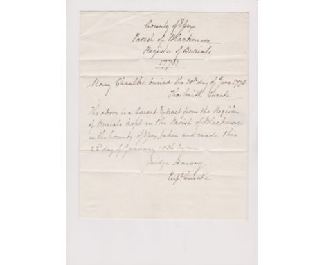 Great Britain 1836-Postal History-EL dated (22nd July 1836) a certified copy of part of register of Bansal's Parish of Blackm