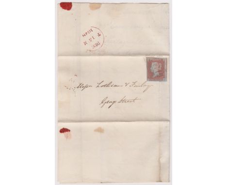 Great Britain 1848-Postal History - EL dated (14th Dec 1848) SG8 1d stamp cancelled with Scottish number cancel-red single ri