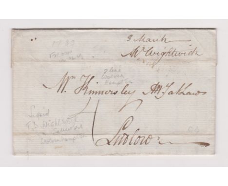 Great Britain 1789-postal history-EL dated 93.3.1789) Wolverhampton posted to Ludlow with manuscript 4