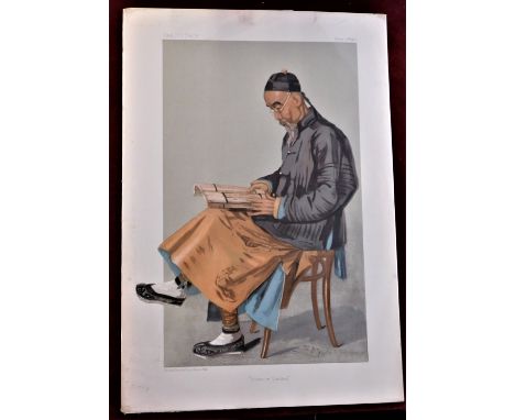 1908 - Portrait (Vanity Fair) - 'China in London' coloured print of Chinaman Sitting Reading. Measurements 39cm x 26cm artist