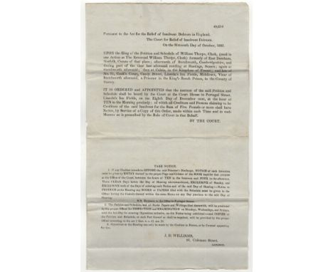 Great Britain 1835-Postal History/Social History-EL- Court order for insolvent debtors document dated (16th Oct 1825) London 