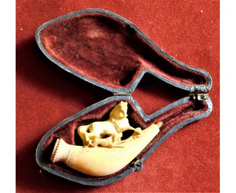 Cheroot Holder - Bone Cheroot holder with decorative horse and hound on pipe, (Horse's leg missing and stem of pipe holder) b