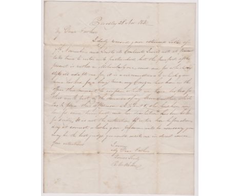 Great Britain 1836-Postal History-EL dated (23rd Nov 1836) Paisley posted to Sunderland-red manuscript P11 1/2-black 2 line P