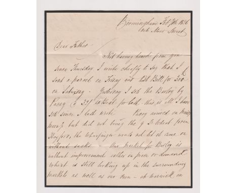 Great Britain 1836-Postal History-EL dated (11th Feb 1836) Birmingham posted to Post Office Oxford-manuscript 7 and red Birmi