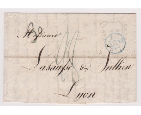 France 1836 Postal History letter headed Paris 2/1/1836 posted to Lyon cancelled with Blue single ring 2/1/1836 cancel.