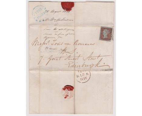 Great Britain 1851-EL dated (20.8.1851) Lockerbie posted to Edinburgh SG8 8.1/2d stamp cancelled with Scottish rectangular nu