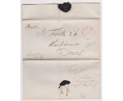 Great Britain 1829-Postal History-EL dated (27th June) London posted to Sherbourne-manuscript paid and single only-red single