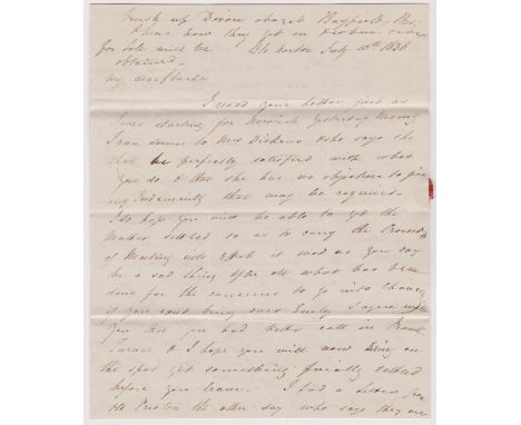 Great Britain 1836-Postal History-EL dated (10th July 1836) posted to London-manuscript 9 and 5/6-partial black cancel red 2 