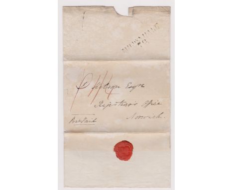Great Britain-postal history-undated EL posted to Norwich marked post paid red manuscript P1/4-back cancelled with Middenhamm