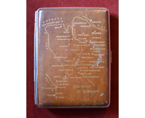 Cigarette Case-Leather case with ephemera map of Germany on case-includes wage slip driving licence etc-good condition