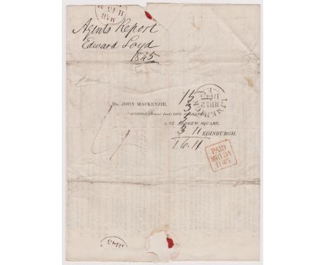 Great Britain 1845 Scottish Widows Insurance Agents report dated 6/3/1845 Limerick cancelled 12/3/1845 Limerick MB12 E with d