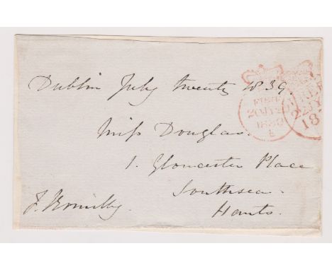Great Britain 1839-Postal History-Folded letter front posted to Southsea-manuscript Dublin (July 25th 1839) 2x red crown free