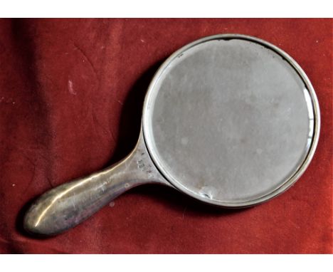 White Metal Hand Mirror, domed glass art deco design. Buyer Collects