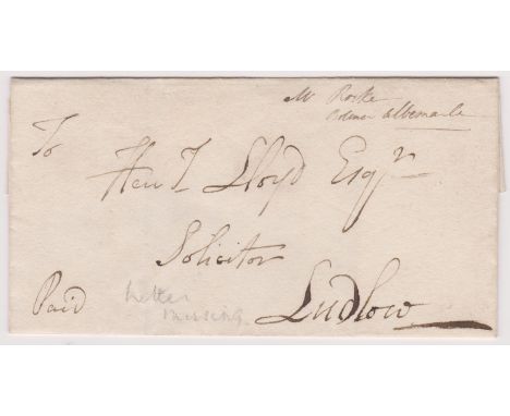 Great Britain-Postal History Wrapper-date and origin unknown posted to Ludlow with manuscript paid
