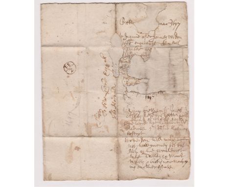 Great Britain 1697 - Postal History, EL damaged and patch repaired dated (Jan 30th 1697) and starts with l was yesterday on N