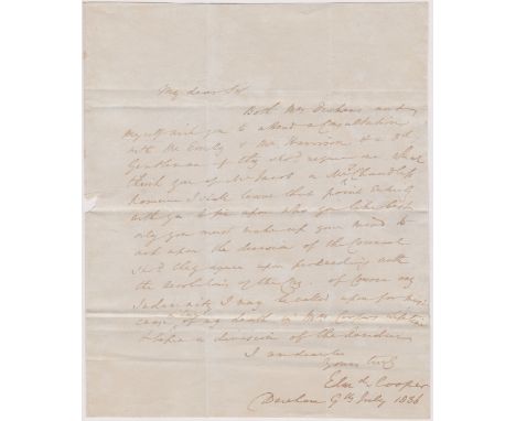 Great Britain 1836-Postal History-EL dated (9th July 1836) Dereham posted to London-manuscript 9-partial black Dereham cancel