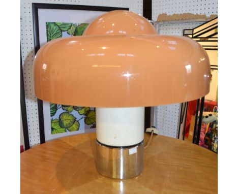 A late 20th century table lamp with plastic UFO shade  Condition report: Some scratches to surface of shade, one a few inches