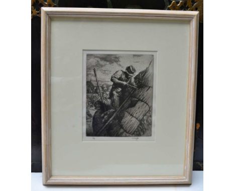 C F Tunnicliffe, etching 'Thatcher', limited edition 43/75, framed, 19cm x 15cm