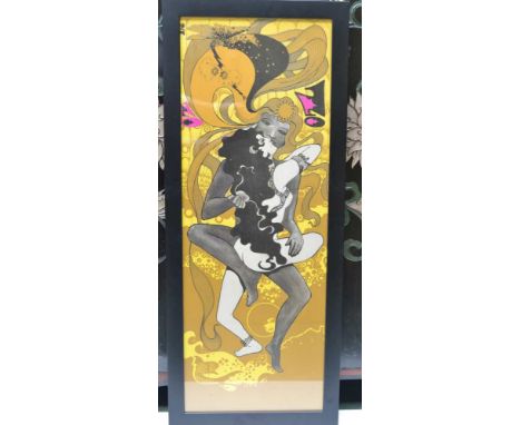 Reprint of 1970's print 'Hapshash and the Coloured Coat', framed, 83cm x 30cm