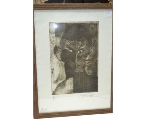 Ralph Steadman, "Mask", etching no. 3 of 20, signed in pencil, 37cm x 25cm, framed