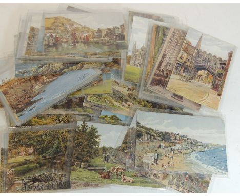 A quantity of cards by A R Quinton includes Swanage, Lyme Regis, Corfe Castle, Fowey, Norwich and others