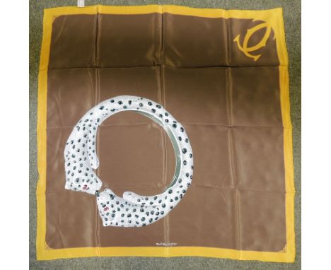 CARTIER - a Must de Cartier silk scarf with jewel decoration of panther bracelet and another similar, no boxes (2) ++both goo