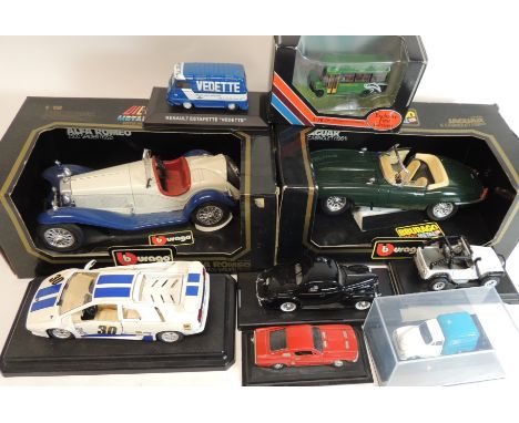 BBURAGO - two 1/18 scale models together with other models on black plastic plinths