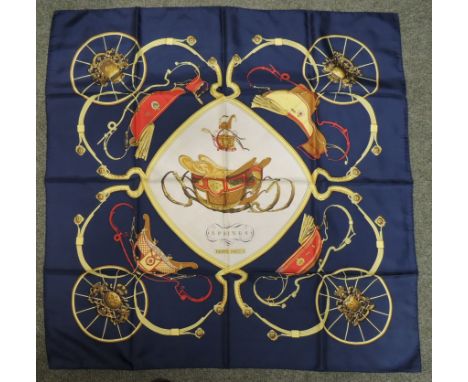 HERMES - a  silk scarf Springs, dark blue, no box ++slight spotting to blue, probably from storage