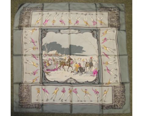 HERMES - a silk scarf Plaisirs au Froid, no box ++very slight storage marks to central panel