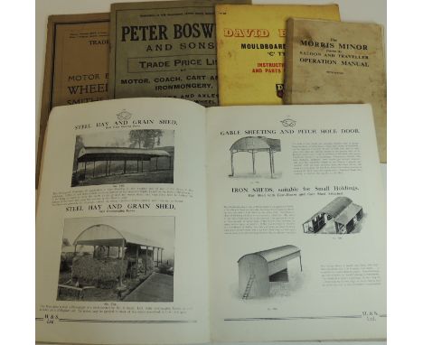 A David Brown Moulboard Plough "C" Type instruction book c.1962; Morris Minor Series II Operation Manual; 1933 Trade Price Li