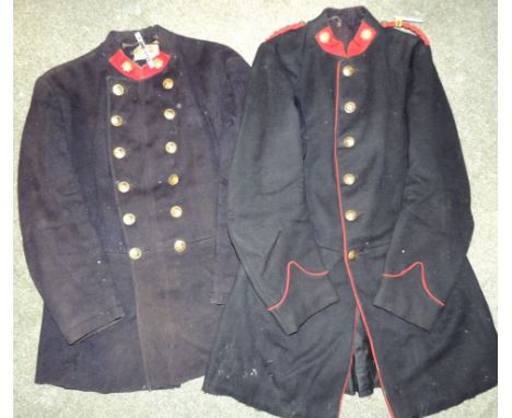 An early 20th Century Firemans Tunic with original brass National Fire Brigade Association buttons and collar dogs with red f