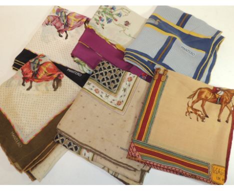 MANTERO - silk scarf with duck border; silk scarf with Summer bouquet decoration; another with mounted knights decoration and